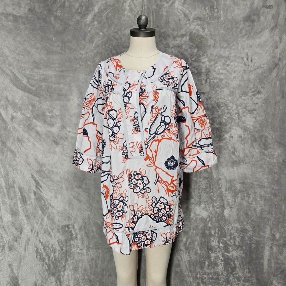 Kookai Women Floral Abstract Cotton Tunic Mini Dress Lagenlook Coastal Boho Sz 4